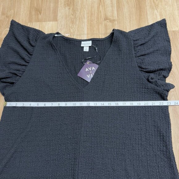 AVA & VIV SHIRT V-NECK FLUTTER SLEEVE TEXTURED BLACK SIZE 1X MINIMALIST NEW - Picture 6 of 7